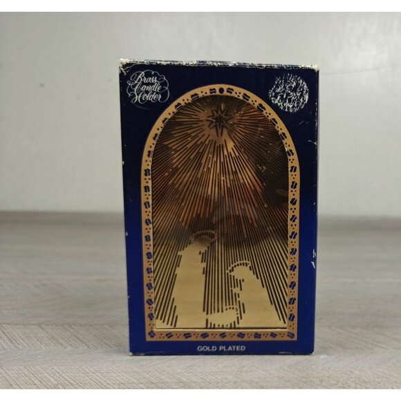 Vintage Gold-Plated Filigree Brass Candle Holder Christmas Nativity Scene Design - Picture 2 of 7
